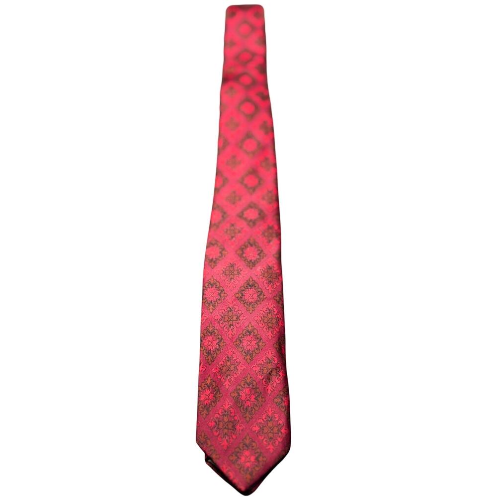 Vintage Harry Allenfall Duluth Skinny Neck Tie Pink Geometric All Silk Office
